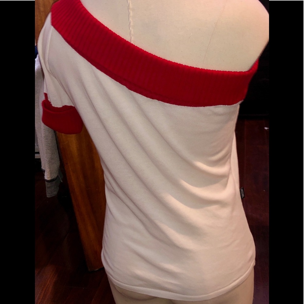 Moschino Red and White Off-Shoulder Blouse